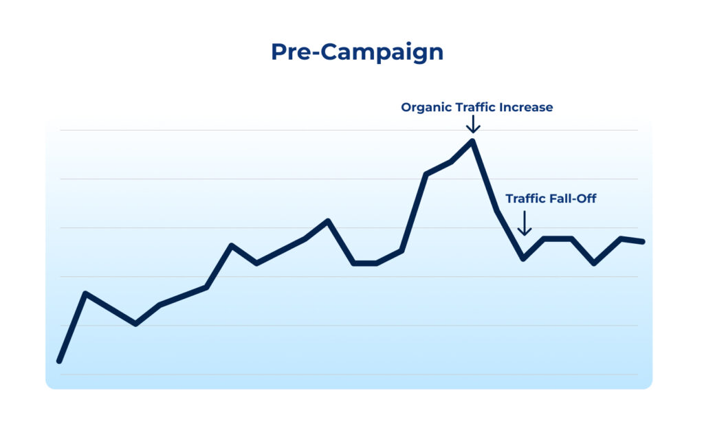 Client's website traffic shows a spike in organic visits before a sharp drop off